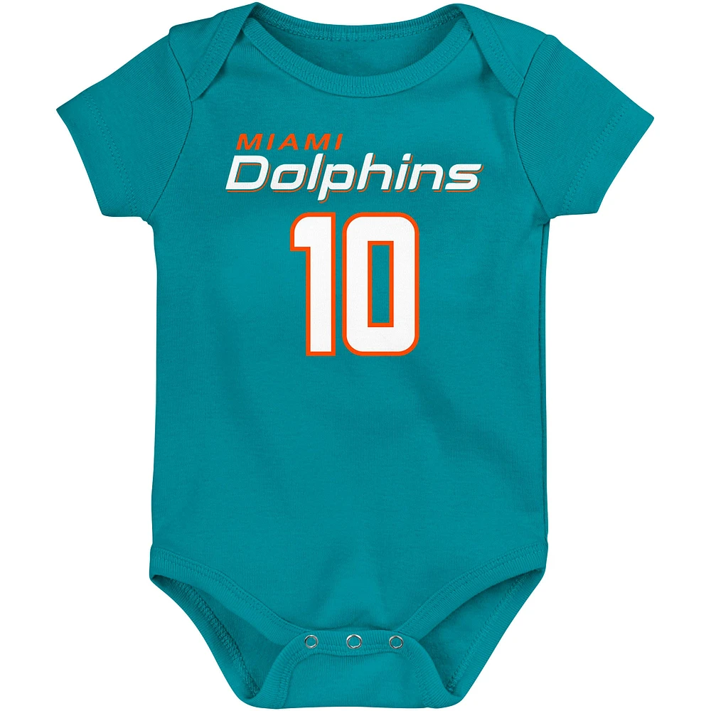 Body pour bébé Tyreek Hill Aqua Miami Dolphins Mainliner Nom et numéro du joueur