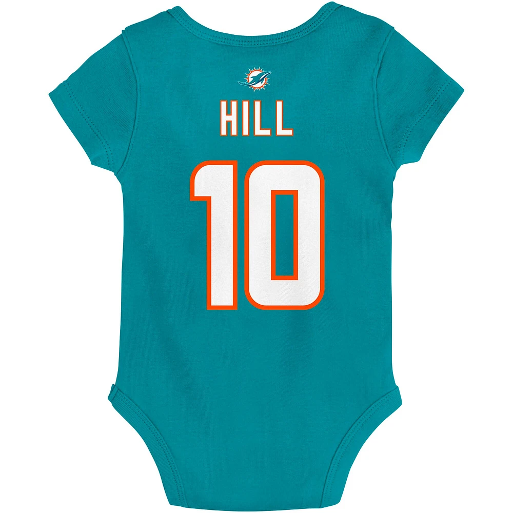 Body pour bébé Tyreek Hill Aqua Miami Dolphins Mainliner Nom et numéro du joueur