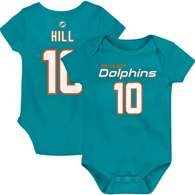 Body pour bébé Tyreek Hill Aqua Miami Dolphins Mainliner Nom et numéro du joueur