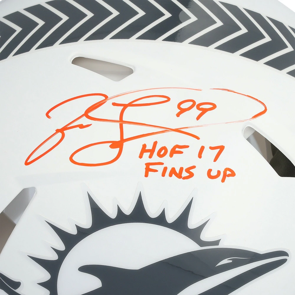 Jason Taylor Miami Dolphins Autographed Riddell 2024 Salute To Service Speed Authentic Helmet with "HOF 17" & "Fins Up" Inscriptions