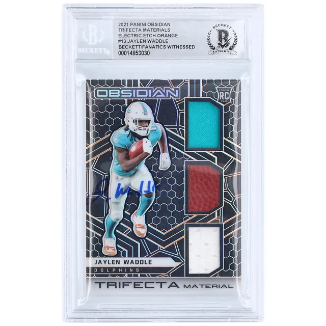 Jaylen Waddle Miami Dolphins Autographed 2021 Panini Prizm Rookie Gear  #RG-8 Beckett Fanatics Witnessed Authenticated 10 Rookie Card