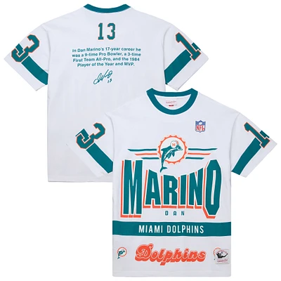 T-shirt Mitchell & Ness Dan Marino pour homme, blanc, avec nom et numéro des Dolphins de Miami, origine l'équipe, logo vintage