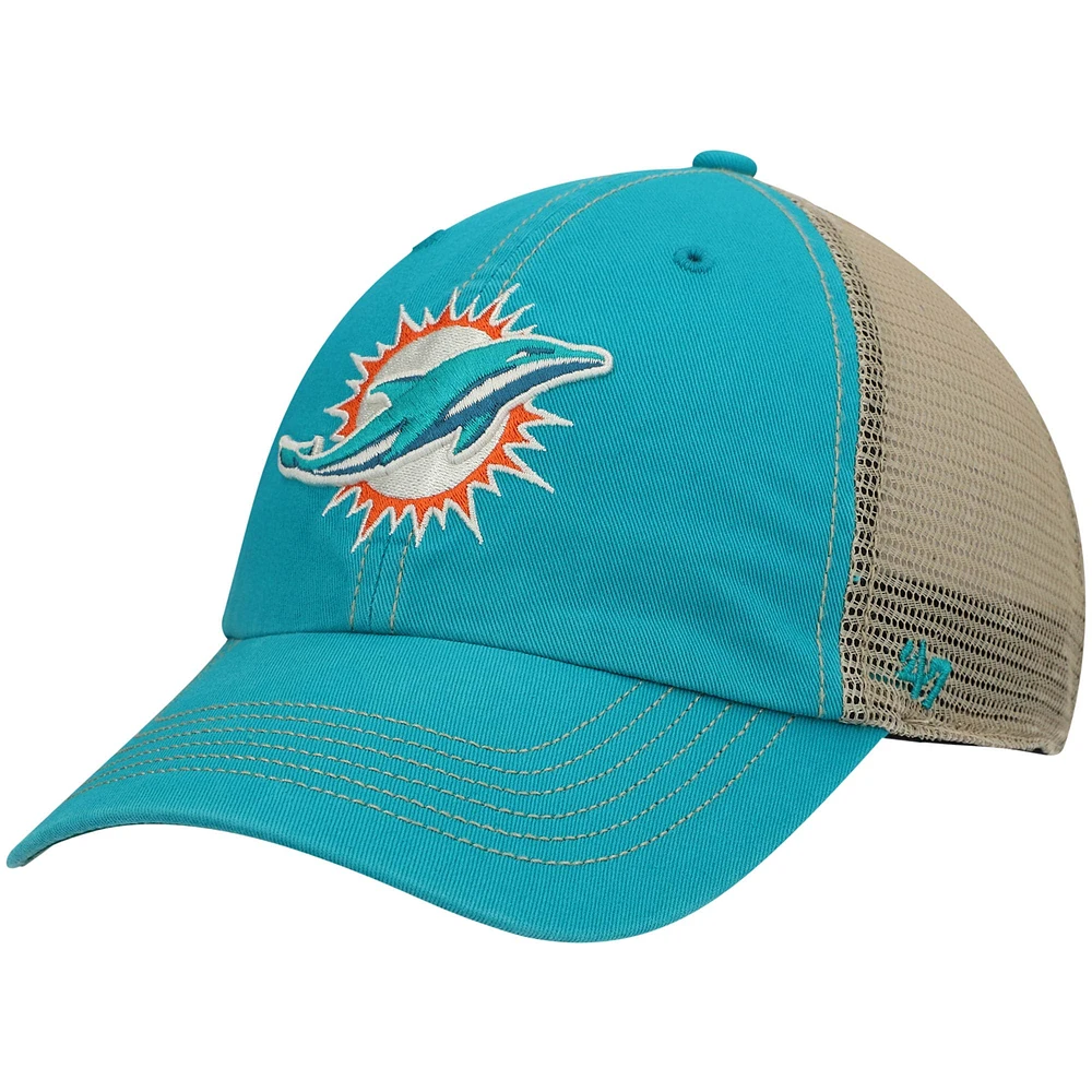 Casquette '47 Aqua/Natural Miami Dolphins Trawler Trucker Clean Up Snapback pour homme