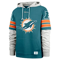 Men's '47 Aqua Miami Dolphins Double Header Blitz Cornerback Pullover Hoodie