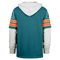 Men's '47 Aqua Miami Dolphins Double Header Blitz Cornerback Pullover Hoodie