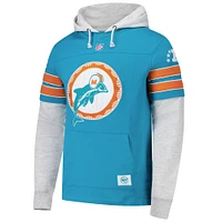 Men's '47 Aqua Miami Dolphins  Throwback Double Header Blitz Cornerback Pullover Hoodie