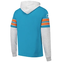 Men's '47 Aqua Miami Dolphins  Throwback Double Header Blitz Cornerback Pullover Hoodie