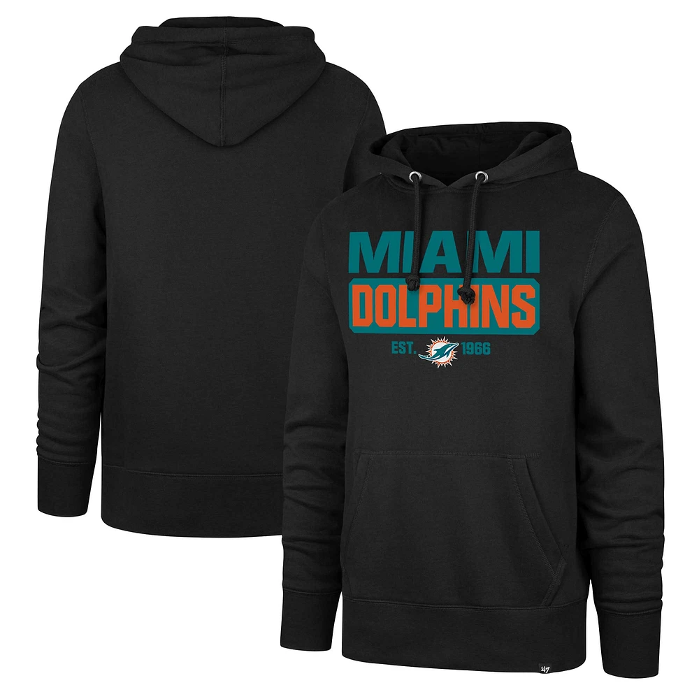 Men's '47 Black Miami Dolphins Box Out Headline Pullover Hoodie