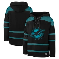 Men's '47 Black Miami Dolphins Dark Pop Lace-Up Pullover Hoodie