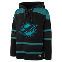 Men's '47 Black Miami Dolphins Dark Pop Lace-Up Pullover Hoodie