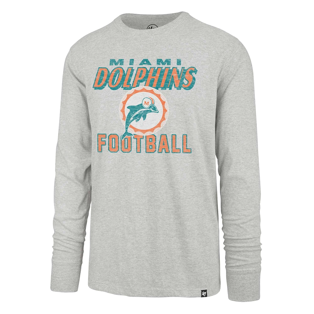 T-shirt à manches longues pour hommes '47 gris Miami Dolphins Dozer Franklin Throwback