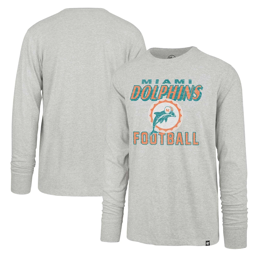 T-shirt à manches longues pour hommes '47 gris Miami Dolphins Dozer Franklin Throwback