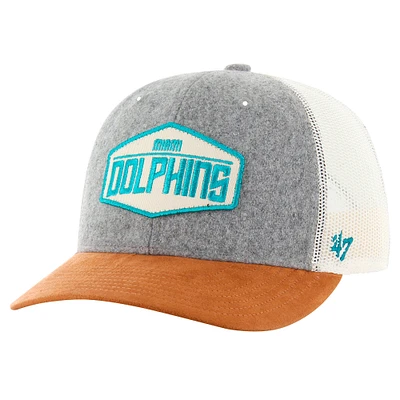 Men's '47 Heather Gray/Tan Miami Dolphins Drover Trucker Adjustable Hat