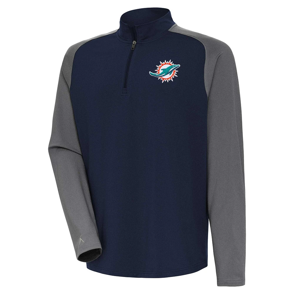 Men's Antigua Navy/Gray Miami Dolphins Dauntless Quarter-Zip Top