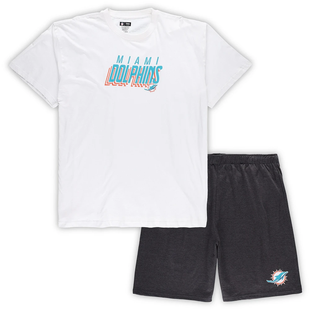 Ensemble t-shirt et short pour homme Concepts Sport White/Charcoal Miami Dolphins Big & Tall