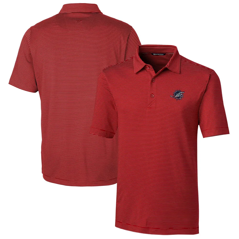 Men's Cutter & Buck Gray Miami Dolphins Throwback Logo Forge Pencil Stripe Stretch Polo Size: Small