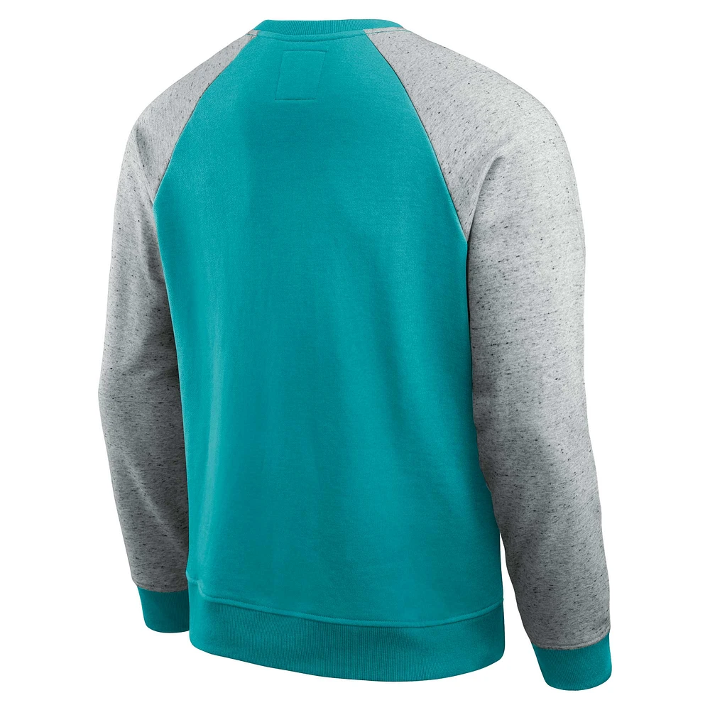 Men's Darius Rucker Collection by Fanatics Aqua/Heather Gray Miami Dolphins Colorblock Pullover Sweatshirt