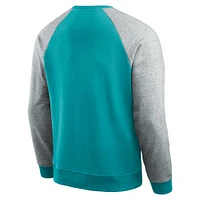 Sweat-shirt à col rond colorblock pour homme de la collection Darius Rucker Fanatics, bleu aqua/gris chiné, des Miami Dolphins