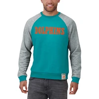 Sweat-shirt à col rond colorblock pour homme de la collection Darius Rucker Fanatics, bleu aqua/gris chiné, des Miami Dolphins