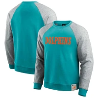 Men's Darius Rucker Collection by Fanatics Aqua/Heather Gray Miami Dolphins Colorblock Pullover Sweatshirt