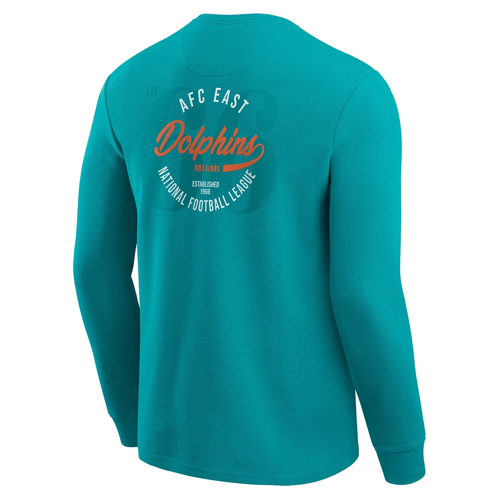 T-shirt à manches longues en tricot gaufré délavé pour homme de la collection Darius Rucker par Fanatics Aqua Miami Dolphins