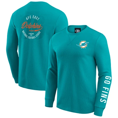 T-shirt à manches longues en tricot gaufré délavé pour homme de la collection Darius Rucker par Fanatics Aqua Miami Dolphins