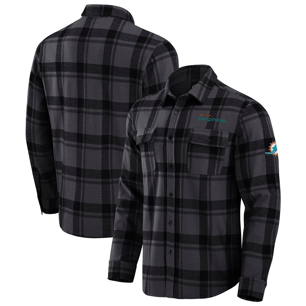 Chemise boutonnée noire à carreaux tri-blend des Miami Dolphins pour homme, collection Darius Rucker par Fanatics