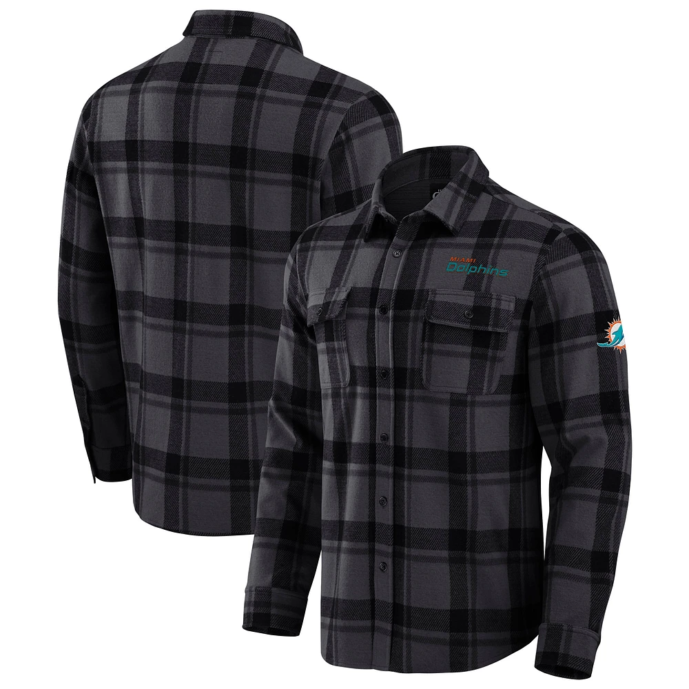 Chemise boutonnée noire à carreaux tri-blend des Miami Dolphins pour homme, collection Darius Rucker par Fanatics
