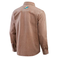 Men's Darius Rucker Collection by Fanatics Brown Miami Dolphins Garment Dyed Long Sleeve Full Snap Shirt