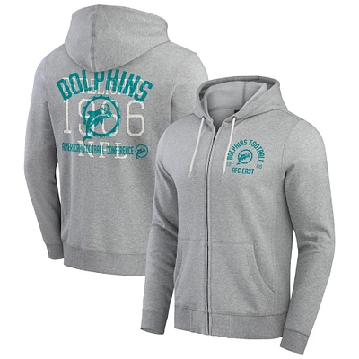 Men's Darius Rucker Collection by Fanatics Heather Gray Miami Dolphins Vintage Stripe Full-Zip Hoodie