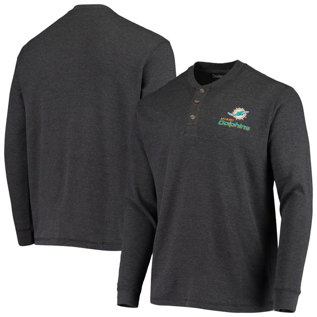 T-shirt à manches longues Dunbrooke Charcoal Miami Dolphins Logo Maverick Thermal Henley pour homme