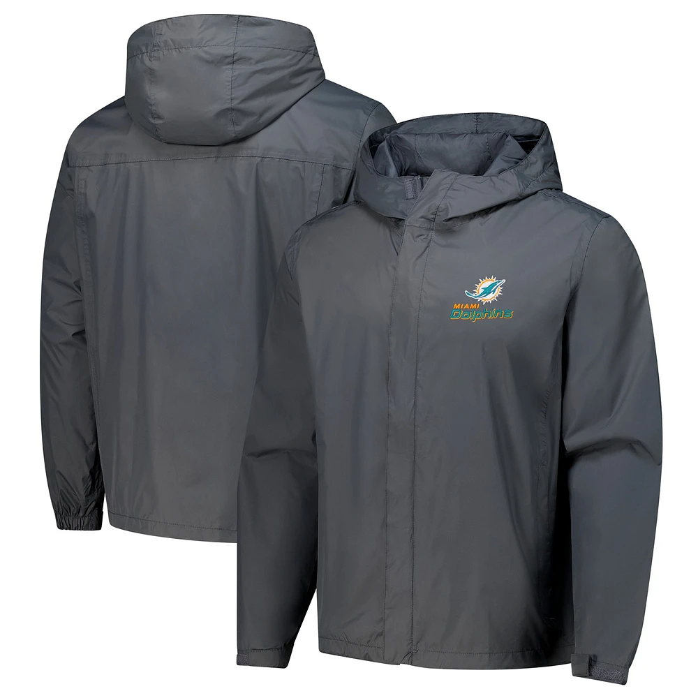 Men's Dunbrooke Graphite Miami Dolphins Tropic Waterproof Packable Full-Zip Hoodie Jacket