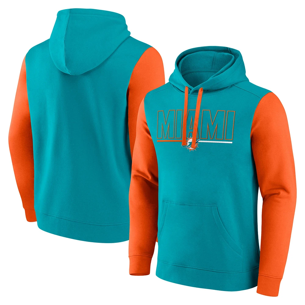 Sweat à capuche Fanatics Aqua/Orange Miami Dolphins Outline pour homme