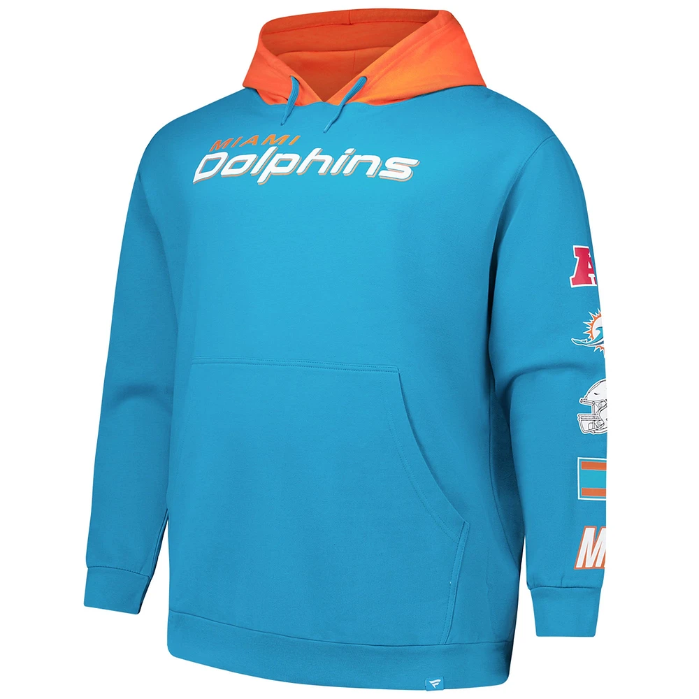 Sweat à capuche patchs Fanatics Aqua Miami Dolphins pour hommes de grande taille