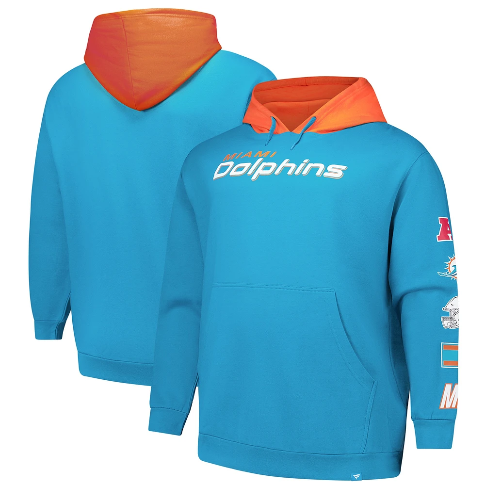 Sweat à capuche patchs Fanatics Aqua Miami Dolphins pour hommes de grande taille