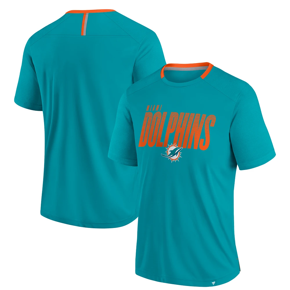 Men's Fanatics Aqua Miami Dolphins Defender Fade Slant T-Shirt