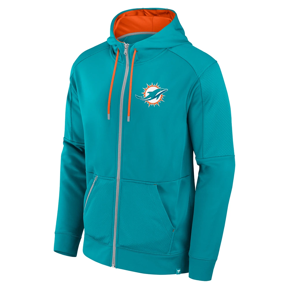 Sweat à capuche entièrement zippé Fanatics Aqua Miami Dolphins Defender pour hommes