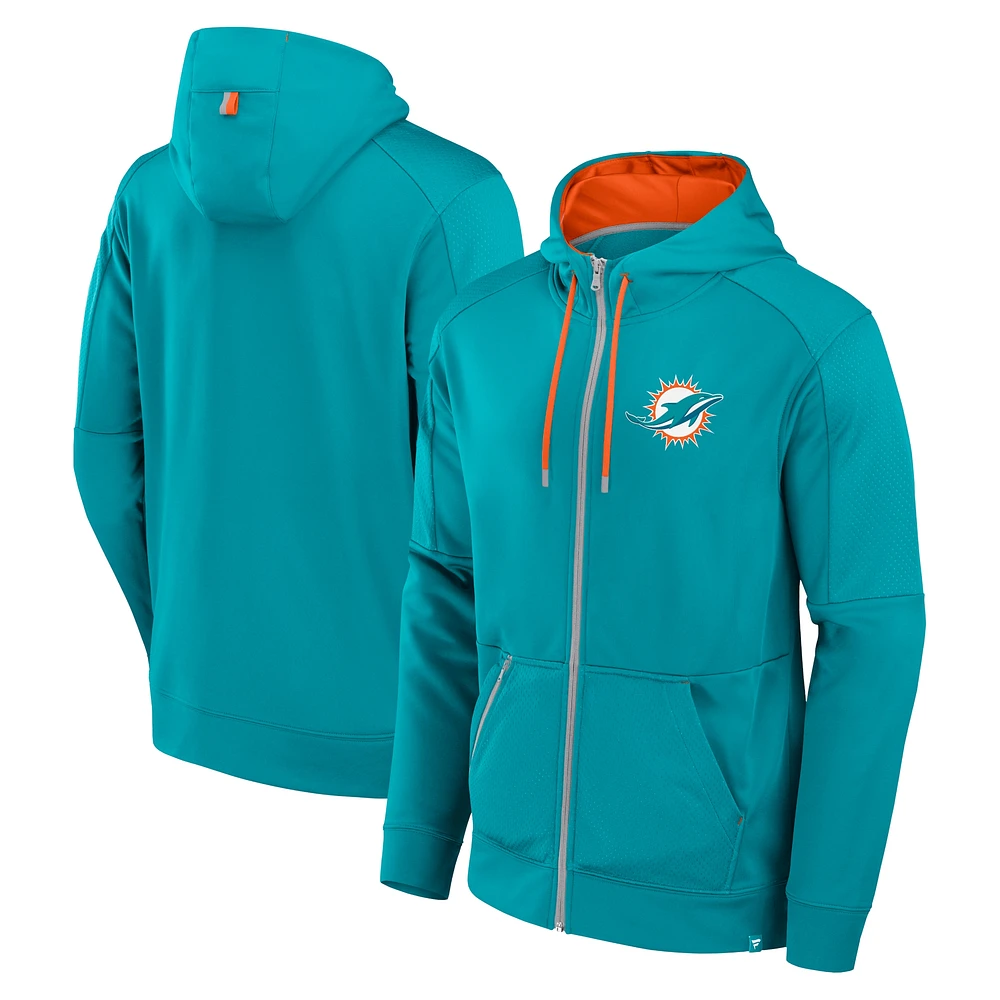 Sweat à capuche entièrement zippé Fanatics Aqua Miami Dolphins Defender pour hommes