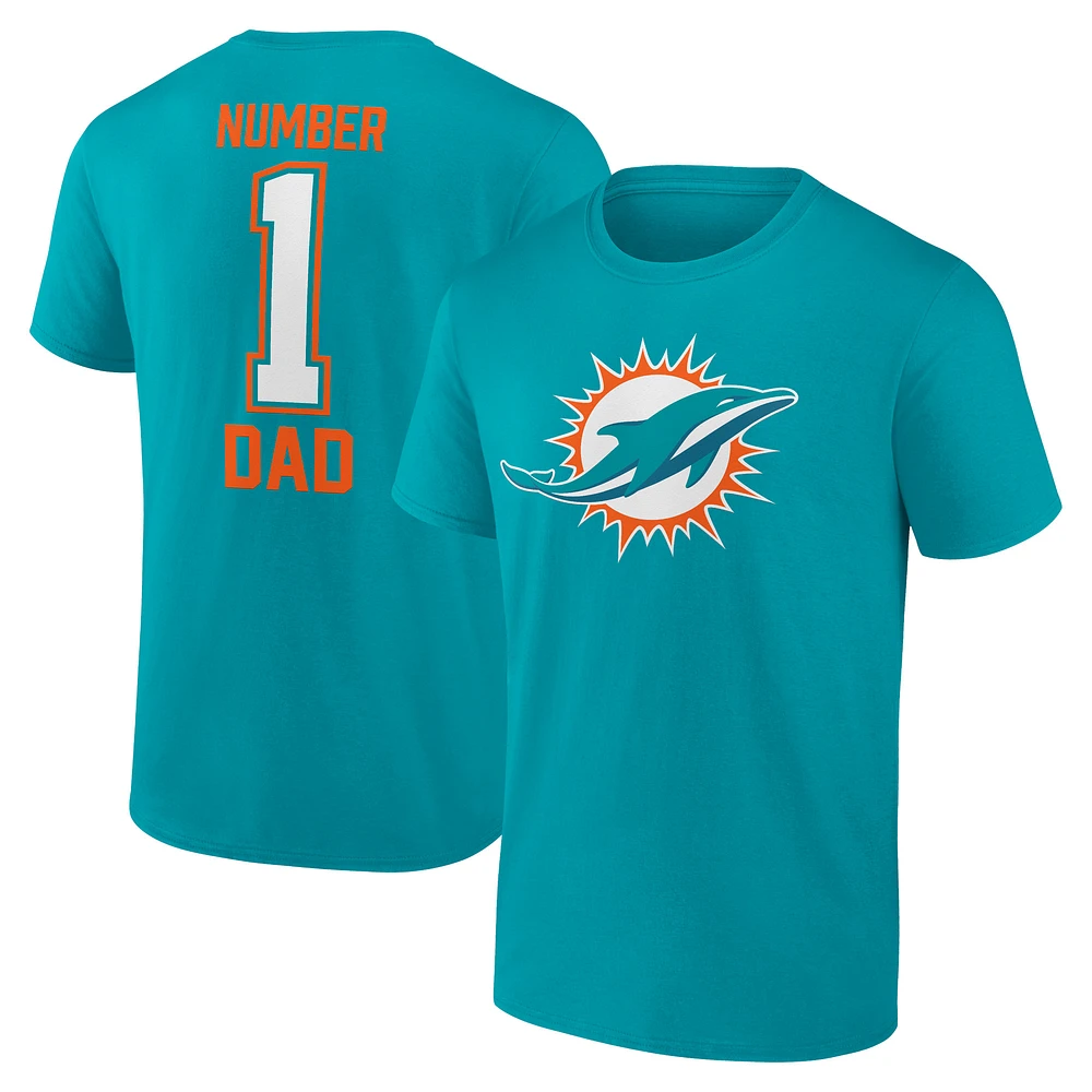 Men's Fanatics Aqua Miami Dolphins #1 Dad T-Shirt