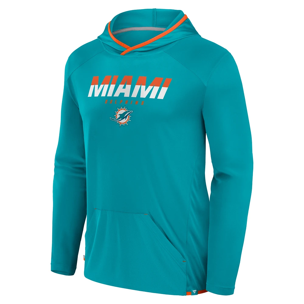 Men's Fanatics Aqua Miami Dolphins Transitional Defender Hoodie Long Sleeve T-Shirt