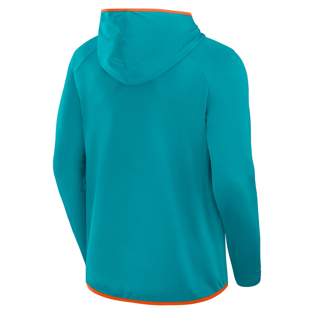 Men's Fanatics Aqua Miami Dolphins Transitional Defender Hoodie Long Sleeve T-Shirt