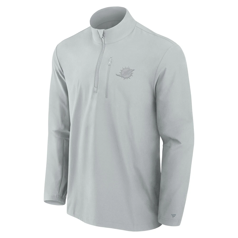 Men's Fanatics Gray Miami Dolphins Front Office Micro Tonal Quarter-Zip Pullover
