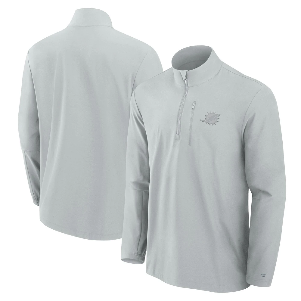 Men's Fanatics Gray Miami Dolphins Front Office Micro Tonal Quarter-Zip Pullover