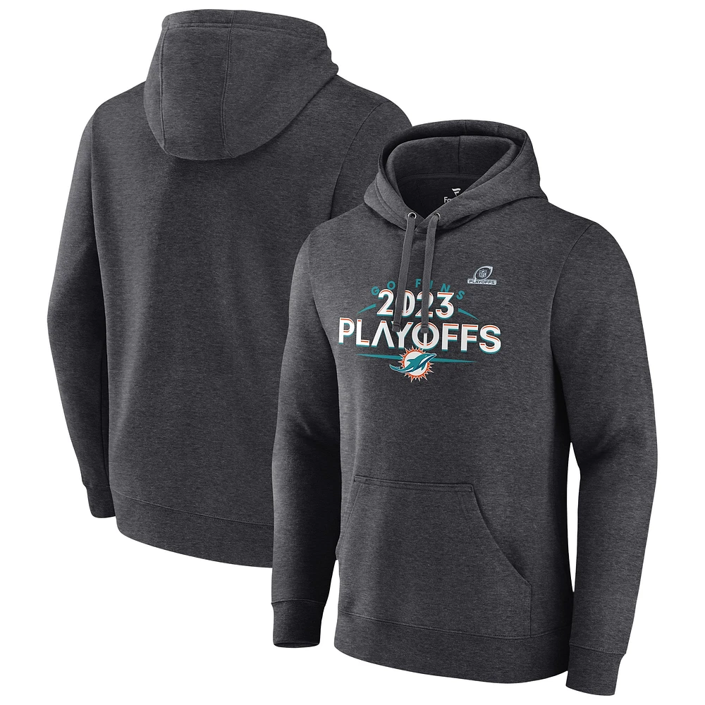 Men's Fanatics Heather Charcoal Miami Dolphins 2023 NFL Playoffs Fleece Pullover Hoodie