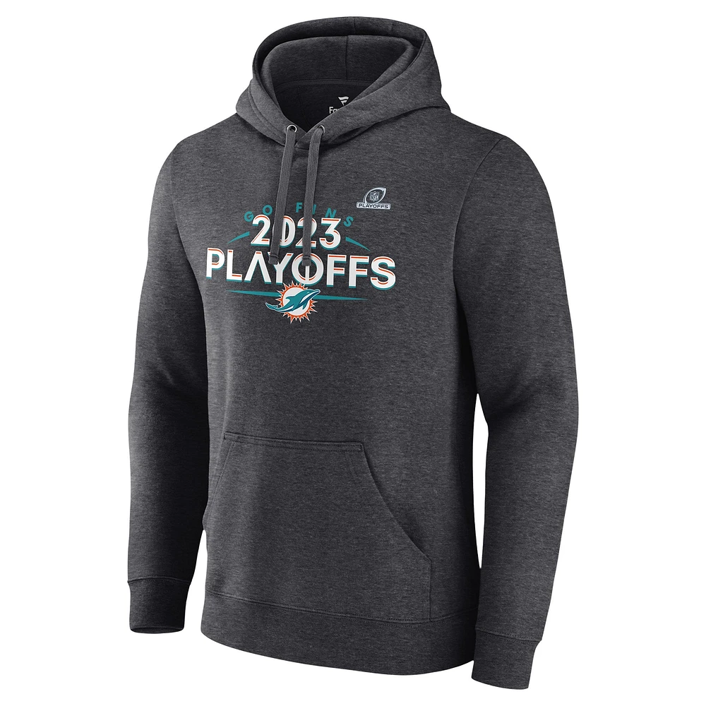 Men's Fanatics Heather Charcoal Miami Dolphins 2023 NFL Playoffs Fleece Pullover Hoodie