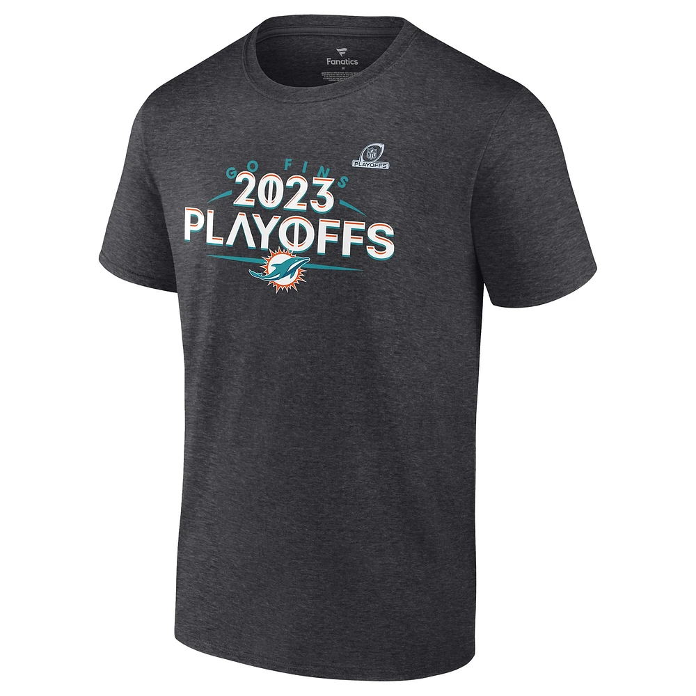 Men's Fanatics Heather Charcoal Miami Dolphins 2023 NFL Playoffs T-Shirt