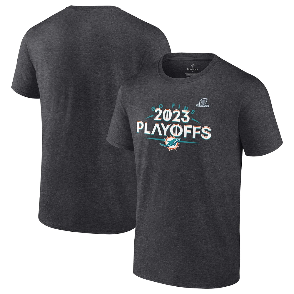 T-shirt Fanatics Heather Charcoal Miami Dolphins 2023 NFL Playoffs pour hommes