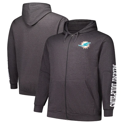 Sweat à capuche zippé manches longues et col rond Fanatics Heather Charcoal Miami Dolphins pour hommes