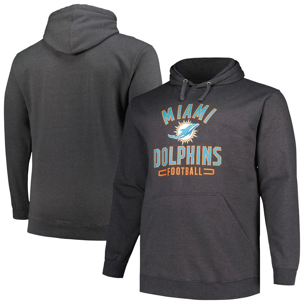 Sweat à capuche Fanatics Heather Charcoal Miami Dolphins Big & Tall pour hommes