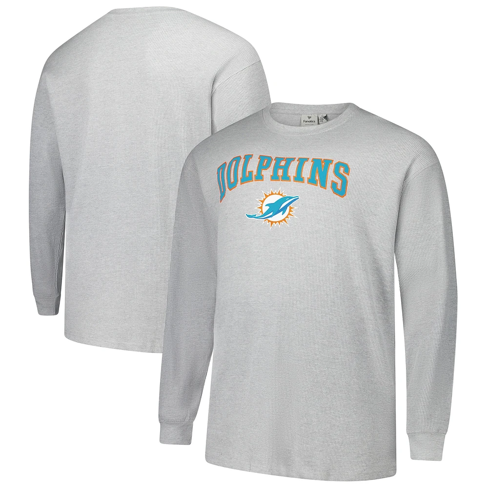 T-shirt thermique à manches longues pour hommes Fanatics Heather Grey Miami Dolphins Big & Tall